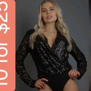 Black Sequin Wrap Bodysuit